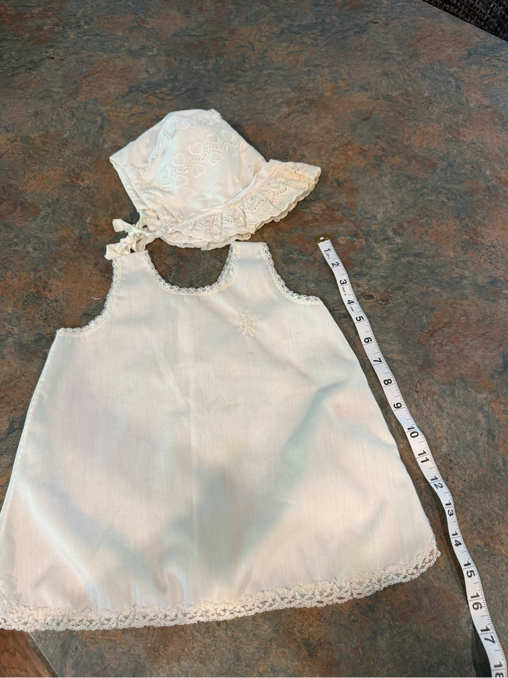 White Lace-Trim Infant Bonnet and Dress Set